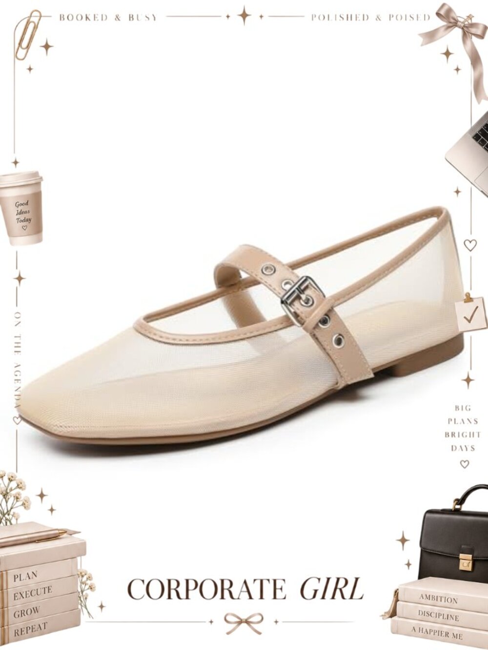 Mesh Ballet Flats Square Toe Mary Jane Comfortable Ballerina Shoes